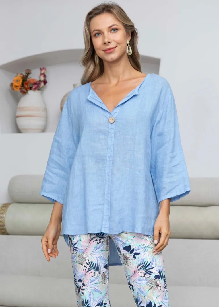 Orange - Sophia's Linen Shirt with Buttons
