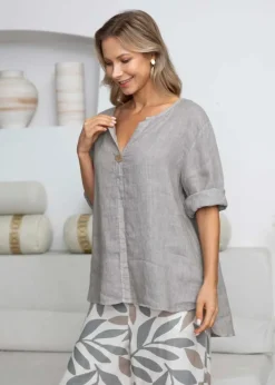 Orange - Sophia's Linen Shirt with Buttons