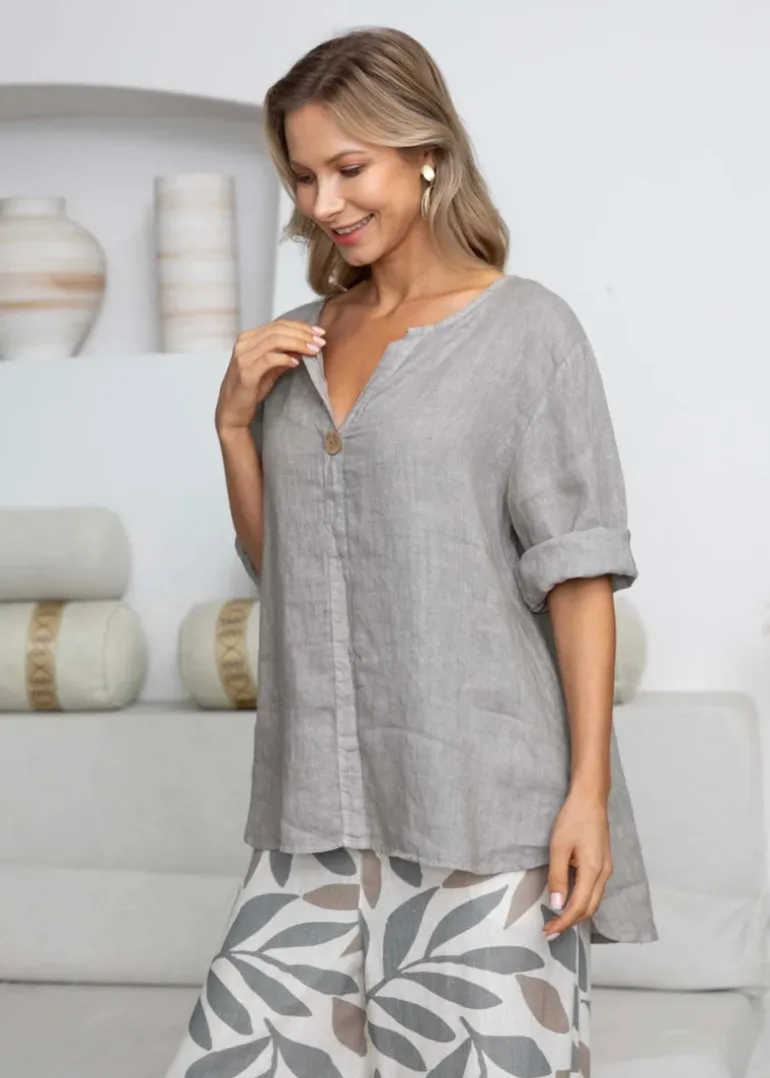 Orange - Sophia's Linen Shirt with Buttons
