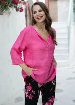 Orange - Sophia's Linen Shirt with Buttons