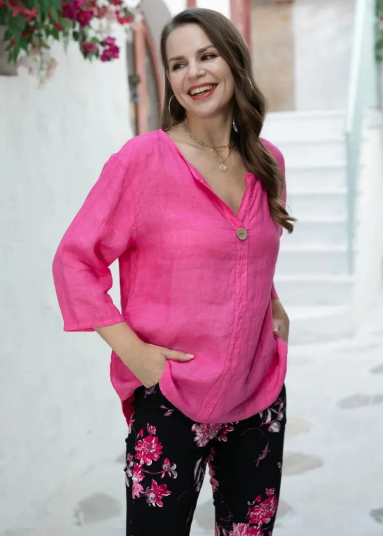 Orange - Sophia's Linen Shirt with Buttons