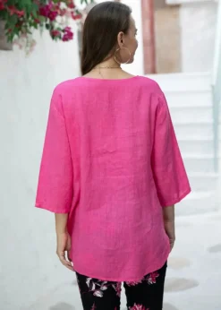 Orange - Sophia's Linen Shirt with Buttons