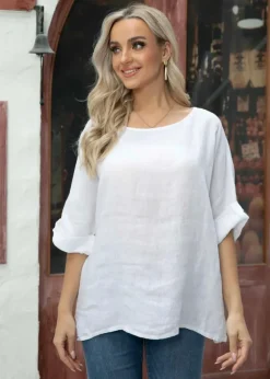 Orange - Sue's Long Sleeve Linen Top