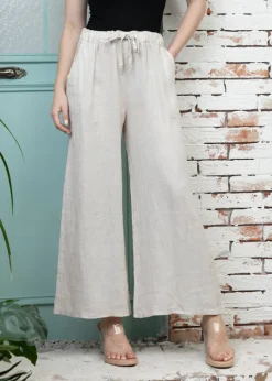 Orange - Wide Leg Linen Pant with Drawstring