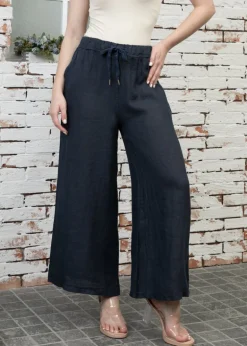 Orange - Wide Leg Linen Pant with Drawstring