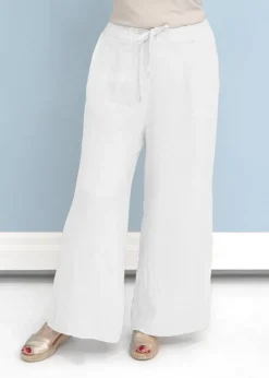 Orange - Wide Leg Linen Pant with Drawstring