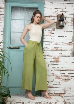 Orange - Wide Leg Linen Pant with Drawstring