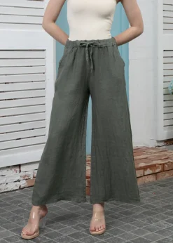 Orange - Wide Leg Linen Pant with Drawstring