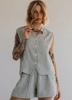 Pokoloko - Striped Crinkle Cotton Waistcoat