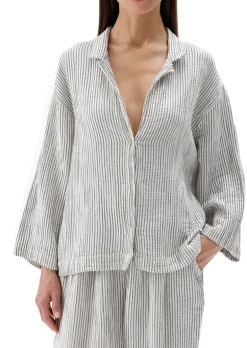 Pokoloko - Striped Crinkle Shirt Blouse