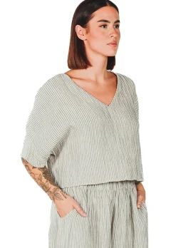 Pokoloko - Striped Crinkle Crop Top