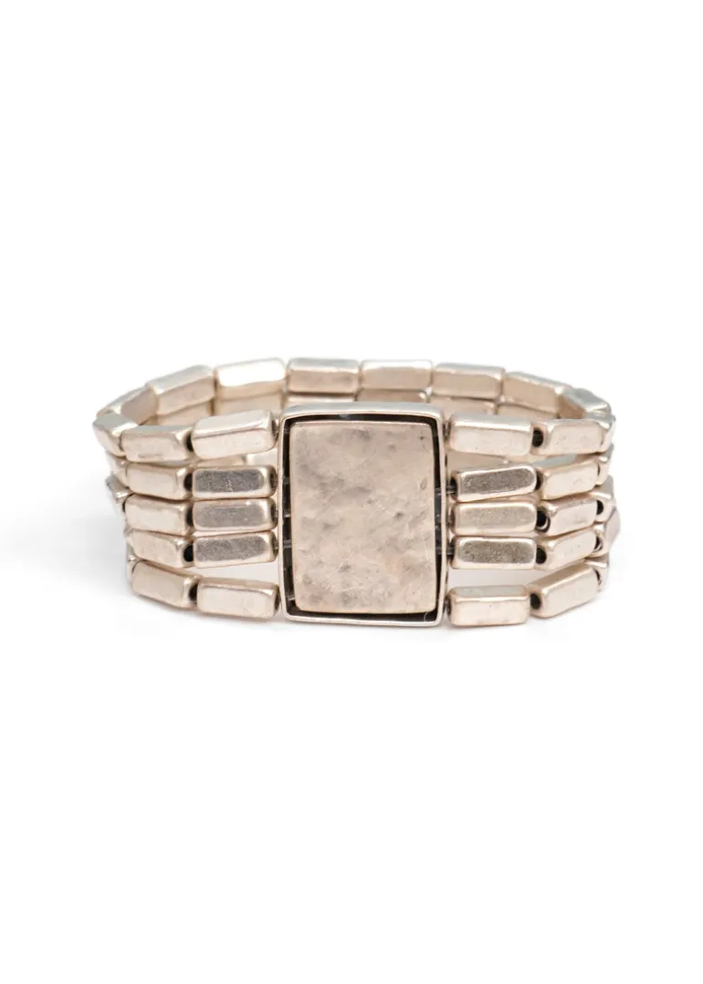 Seraglio - 5 Strand Rectangular Metal Beaded Bracelet