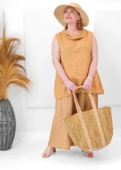 Venus - Natural Leather Woven Jute Tote Bag
